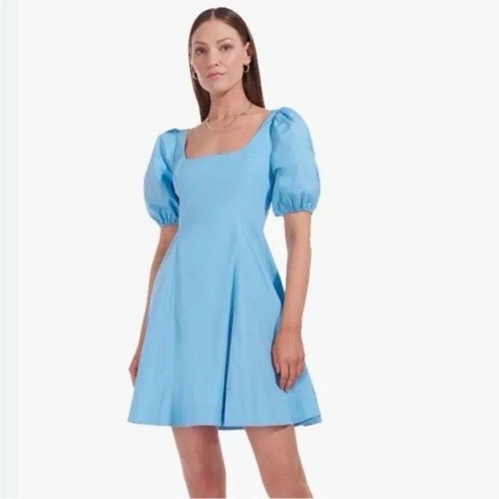 STAUD Women's Blue Fit & Flare Laelia Puff Sleeve Mini Dress Size 6 NWOT